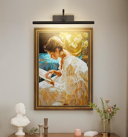 Dimmable Cordless Picture Light with Controller and Timer, Rechargeable 5000mAh Battery Wall Sconce for Wall Pictures, 16in Wall Light for Gallery Artwork, Paintings, Portraits -Black