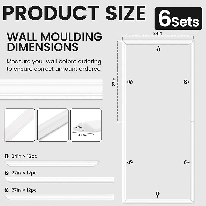 Peel and Stick Wainscoting Panels Kit, 6 Sets 54''x24'' Premade Wall Molding Peel and Stick Panels for Interior Wall Trim, Easy DIY Wainscoting Panels Peel and Stick Decor