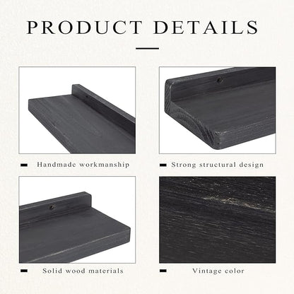 Freezing point Floating Shelves for Wall Set of 2 Natural Wood 16Inch Wall Shelf Decor Plant Display Collectibles Mounted Kitchen Bathroom Bedroom Corner Decorative Storage Stand Black