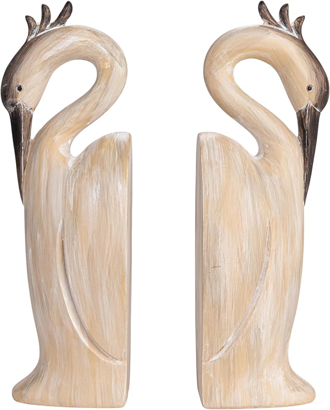 Creative Co-Op Resin Heron Bookends, Cream, Set of 2