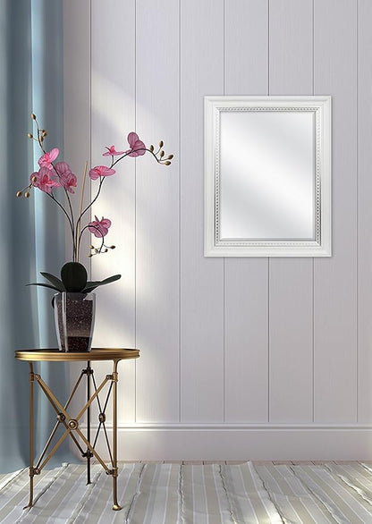 MCS 23x29 Large Wall Mirror, White Woodgrained Frame with Silver Embossed Detail & Beveled Detail Mirror, Vertical & Horizontal Wall Hanging Mirror for Bathroom, Bedroom & Livingroom
