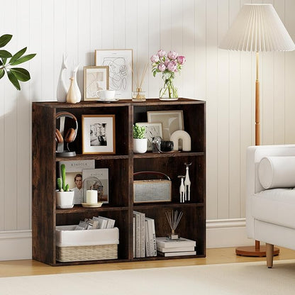 Giantex 3 Tier Bookcases Set of 2, 31.5" Bookshelf Cube Storage Organizer, Open Storage Cabinet Multi-Functional Home Office Bedroom Furniture Display Bookcases, Rustic Brown