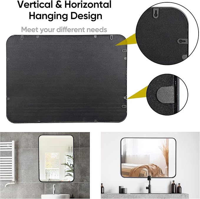 ZenStyle Black Metal Framed Rectangular Wall Mirror 22