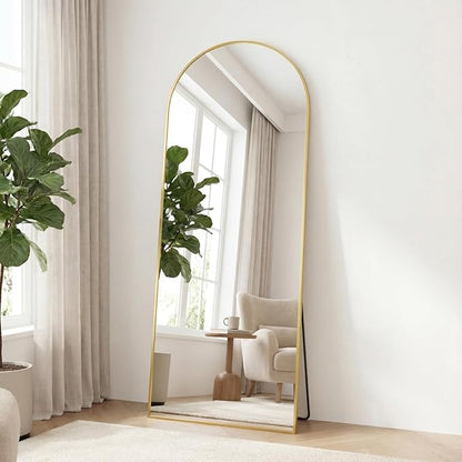 OLIXIS Arched Full Length Mirror 59"x16.3" for Bedroom, Full Body Mirror with Stand, Hanging or Leaning for Wall, Aluminum Alloy Thin Frame Floor Standing for Living Room, Long, Gold
