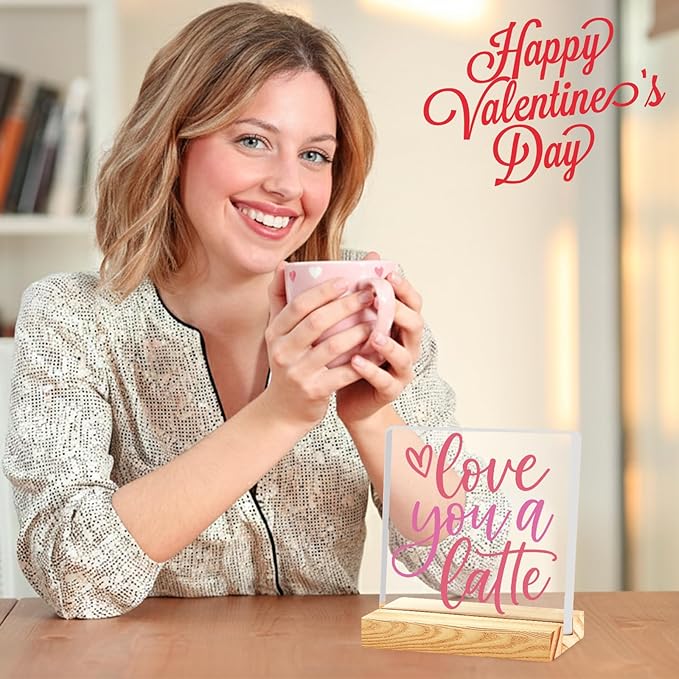 Coffee Bar Decor Sign, Coffee Station Decorations, Coffee Lover Gifts for Women Men, Home Kitchen Shop Corner Shelf Cafecito Table Signs, Love You A Latte