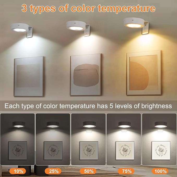 3 Pack Rechargeable Battery LED Picture Light,Wall Lights for Pictures with Remote Dimmable and Timer,3 Lighting Modes Magnetic Art Display Light for Paintings Battery Operated-White