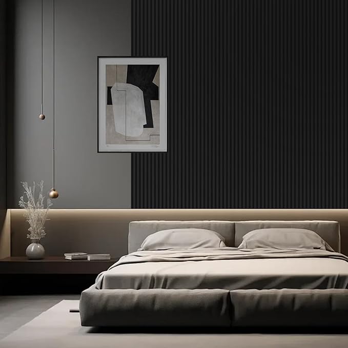 RITOLLO 10-Pack WPC Slat Wall Panels, 96 x 6 Inches 3D Fluted Wall Panels for Interior Wall Decor, Modern Accent Wood Wall Paneling for Living Room, TV Background, Office, Bedroom(Matte Black)