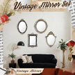 4 Pcs Vintage Gold Mirrors Set Including Small Oval Wall Mirror Antique Shield Shape Square Decorative Mirror Dresser Mirrored Tray for Bedroom Wedding Victorian Decor (Vintage,Bronze Gold)