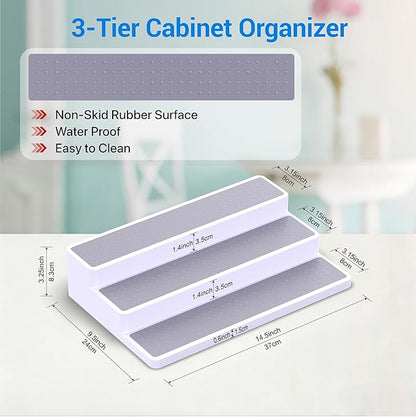 YAN & HIN 3-Tier Spice Rack Organizer for Cabinet, 3 Pack Expandable Shelf Organizer with Non-Slip Surface, Kitchen Cabinet & Pantry Storage for Spices, Cans & Bottles