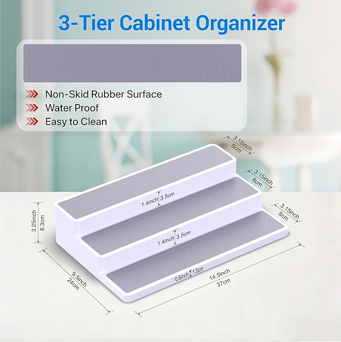 YAN & HIN 3-Tier Spice Rack Organizer for Cabinet, 3 Pack Expandable Shelf Organizer with Non-Slip Surface, Kitchen Cabinet & Pantry Storage for Spices, Cans & Bottles