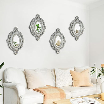 ZEXUIRU Set of 4 Wooden Rustic Wall Mirror Vintage Style Decorative Entry Mirror Farmhouse Wall Decoration for Living Room Bedroom Bathroom Kitchen