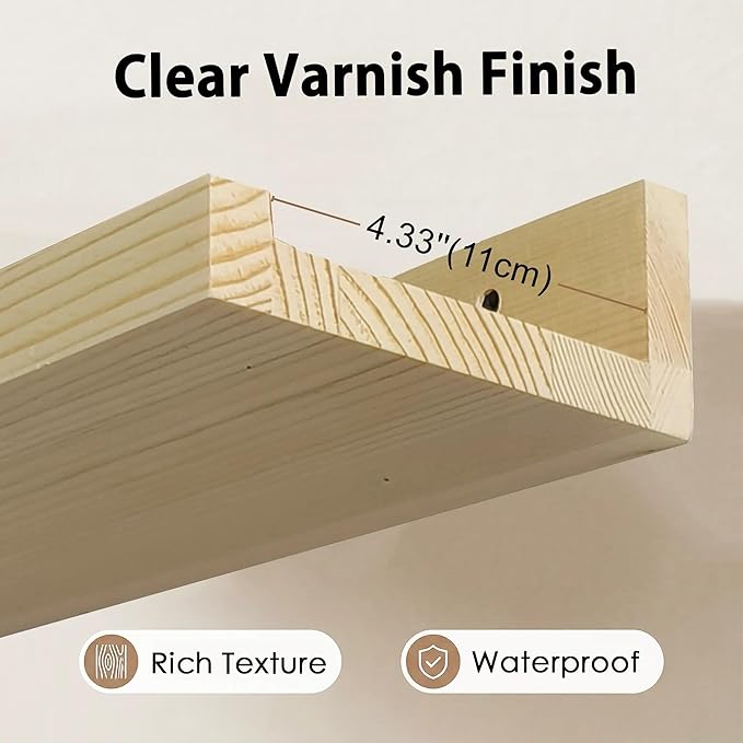 Z metnal Small Decor Shelves, Mini Floating Wooden Display Wall Shelf for Smart Speaker WiFi Collectables, Sauna Shelves, Wood, Wall Mounted, 12 x 5.5inch, 2 Pack
