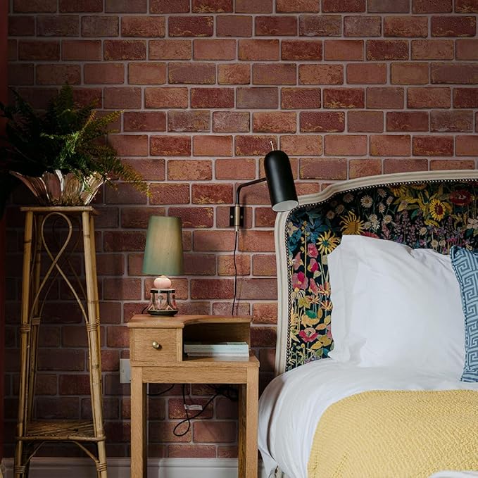 GaliGali Red and Gold Brick Wallpaper, Peel and Stick Wallpaper, Self-Adhesive Classic Antique Texture Rock Wall Paper, Removable Contact Paper for Home Decoration 17.3