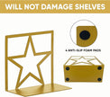 GEOMOD Gold Star Metal Bookends Heavy Duty for Desk & Shelves, Non-Slip Metal Bookends for Bookshelf End Holders, Modern Decorative Book Ends Gold, Book Holder for Office, Study & Home Library 2 Pairs