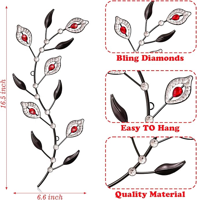 sxnzequnze 2 Pcs Metal Leaf Wall Art Crystal Bling Decorations Silver Leaves 3D Iron Handmade Home Decor Hanging Minimalist Accents Modern Set for Living Room Bathroom Bedroom Dining Room Hallway