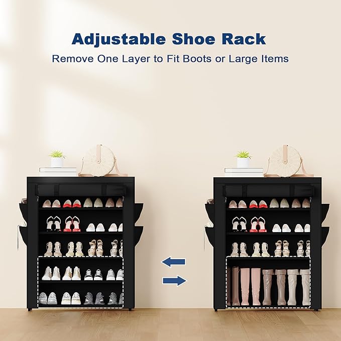 Mavivegue Shoe Rack with Cover, 5 Tier Shoe Organizer for Entryway, Shoe Storage for Front Door Entrance, Closet