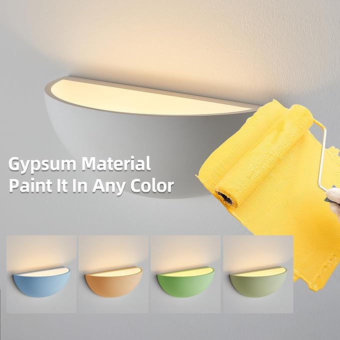 Repaintable Hardwired Wall Sconce, Minimalist Half-Sphere Gypsum Wall Light Fixture, Pure White Wall Mounted Lamp, Classic G9 Bulb Walls Lighting for Bedroom, Living Room, Hallway Decor