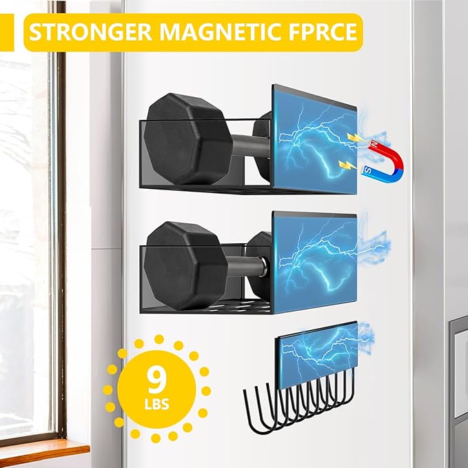 Magnetic Spice Rack for Refrigerator Seasoning Organizer for Spice Fridge Shelf storage Magnetic Shelf with Hook for Oven (4pack1hook-Black)