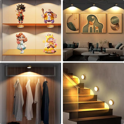 6 Pack Picture Lights for Wall, Rechargeable Battery Operated Wall Lights, Picture Frame Lights with 3 Lighting Modes, Wireless Magnetic Painting Light with Remote Control Timer, (Golden)