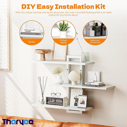 Floating Shelves for Wall Decor, 3 Tier Wall Mounted Storage Shelves, Bathroom Shelves, Decorative Hanging Storage Shelf for Living Room, Bedroom, Kitchen (White, 3 Tier)