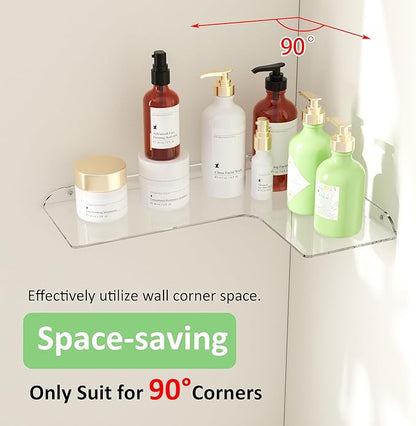 11.4x16 Inch Acrylic Corner Floating Shelf Set of 2, Clear Corner Wall Shelf for Home Décor, Speakers, Security Cameras, Toileries, Plants, Figures, Cosmetics, Books