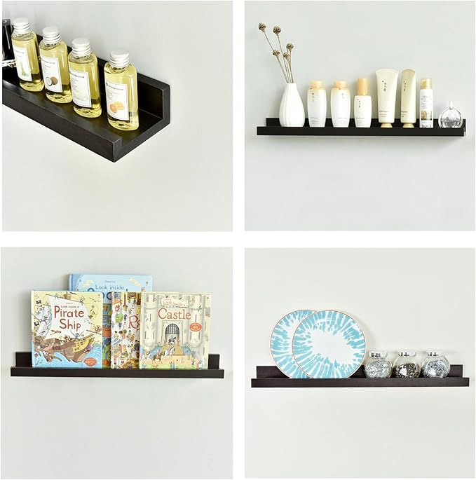 WELLAND Vista Espresso Wall Shelf Picture Ledge Floating Wall Shelves, 24-inch, Set of 2, Espresso