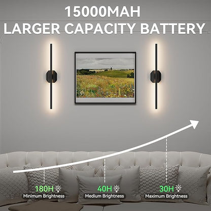 Wall Sconces Set of Two Battery Operated Wall Sconce,Wireless Wall Light USB Rechargeable Wall Light with Remote Control,3000K-6000K Dimmable for Bedroom,Living Room,Hallway,Background Wall Decor 32in