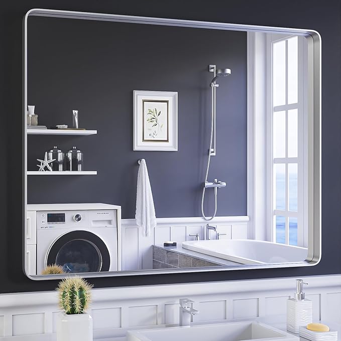 ISKM Silver Framed Mirror for Wal Bathroom Mirror for Wall 48