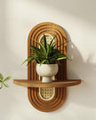 Bamworld Boho Wall Decor Brown Plant Wall Shelf, Mid Century Modern Decor Hanging Plant Shelf, 1-Tier Bamboo Floating Shelves for Home, Bathroom Bedroom Living Room, Office Holding Planter Decoration