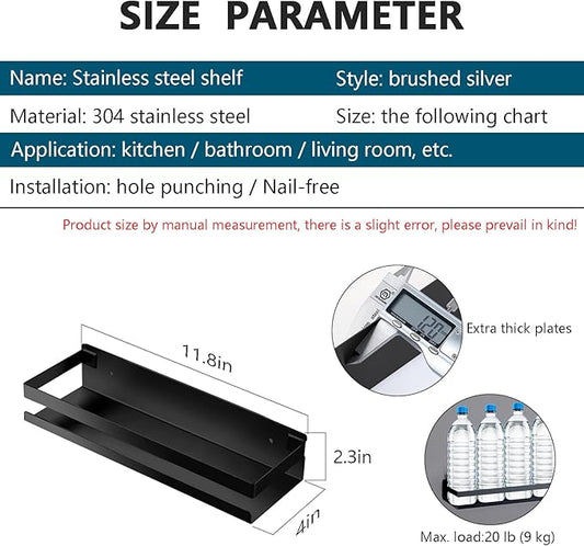 Rustproof Metal Storage Floating Shelves Wall Mounted Rectangular Shelf for Bedroom,Bathroom, Living Room, Kitchen, and Laundry Room,Nail-Free Wall-Mounted Shelves（11.8 Inch Black）