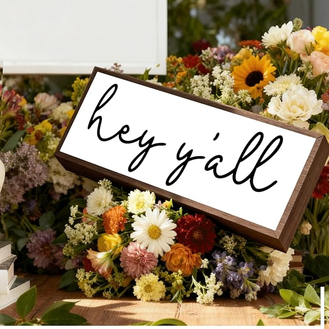 Hey Y'all Sign, Farmhouse Wood Signs, Welcome Decor Art, Rustic Home Decor for Front Door Porch Entryway, Living Room Decors, Tabletop Decors, Decorative Wooden Framed Sign