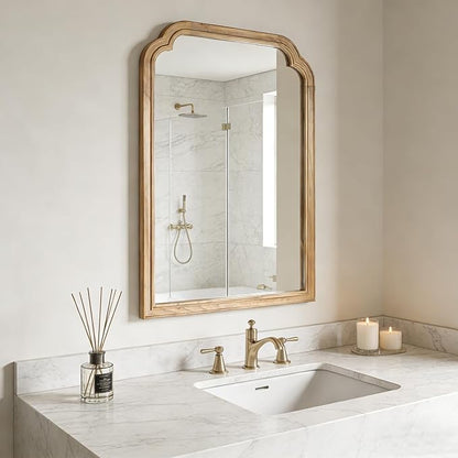 Wood Framed Bathroom Mirror for Wall, 24X36 Inch Rustic Wood Frame Wall Mirrors Decorative for Living Room, Vanity, Bedroom, Entryway and Farmhouse, Tempered Glass, Shatterproof