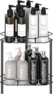 2 Tier Floor Standing Corner Shower Caddy Organizer Shelf with Hooks, Bathroom Shelves Stand Rack, Matt Black