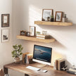 24x6.8x2 Inch Rustic Floating Shelves for Wall Set of 2 - Oak Solid Wood Wall Mounted Shelves with Invisible Bracket, Extended Design for Farmhouse Living Room Bedroom Kitchen Decor