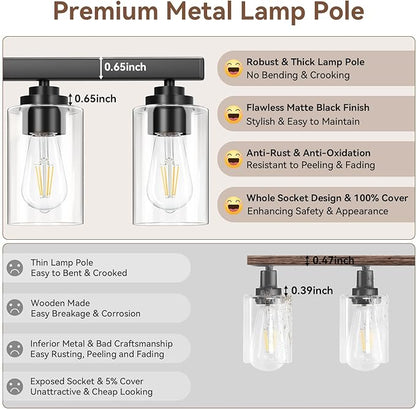 8-Light Bathroom Light Fixtures, 51" Modern Vanity Lights Over Mirror with Clear Glass Shades, Matte Black Light Fixture, Classic Wall Light Fixture for Mirror Living Room Cabinet Bedroom Porch