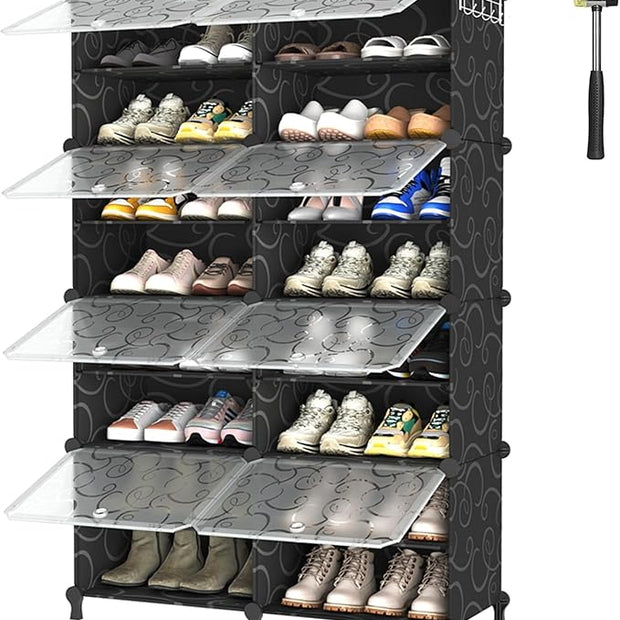 AWTATOS Shoe Rack, 8 Tier Shoe Storage Cabinet with Door, 32 Pair Shoe Organizer Shelves for Closet Hallway Bedroom Entryway, Black
