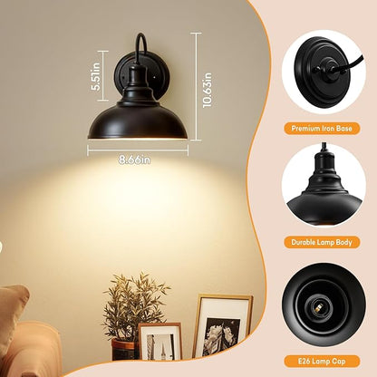 Lightess Black Battery Operated Wall Sconces Set of Two, Vintage Wireless Wall Lights with Rechargeable 12 Colors Bulbs, Dimmable Cordless Gooseneck Wall Decor Lamps with Remote Control