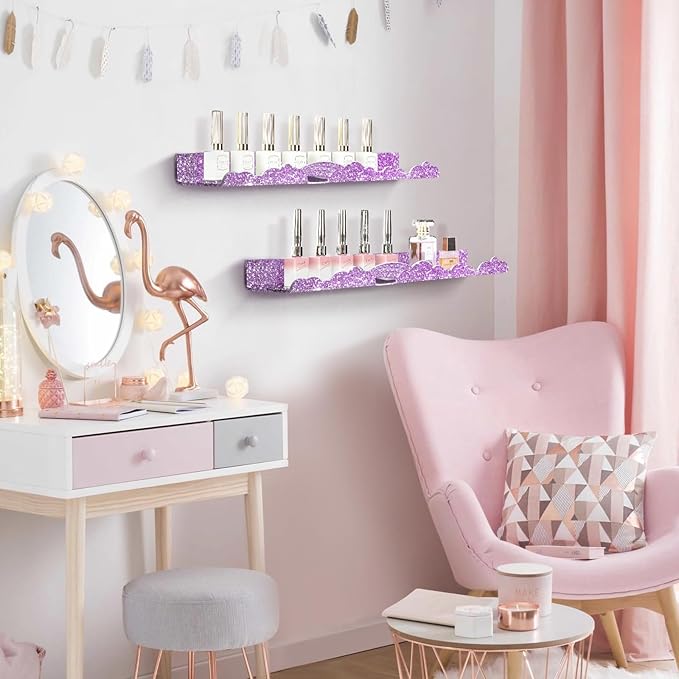 Rainbow Glitter Acrylic Floating Shelves, 23.6