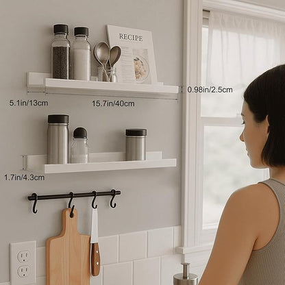 16inch Floating Picture Ledge Shelves 2-Pack, White Wall Mounted Shelves with Lip for Nursery, Kids Room, Living Room & Bedroom, Sturdy Floating Book Shelves for Photo Frames & Decor