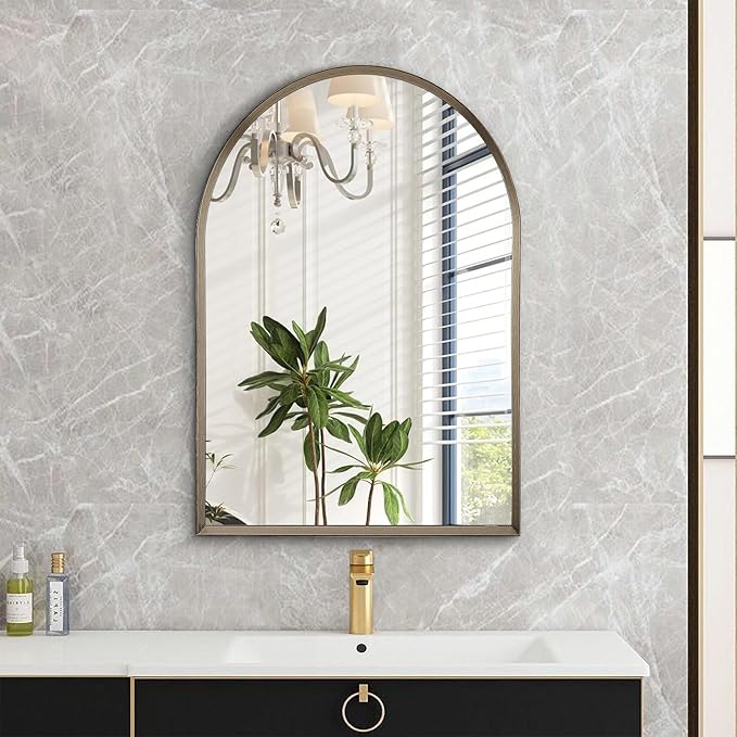 Arched Wall Mirror Bathroom Mirror Brushed Metal Vanity Wall Mounted Mirror for LivingRoom Bedroom Entryway Room Home Decor 26
