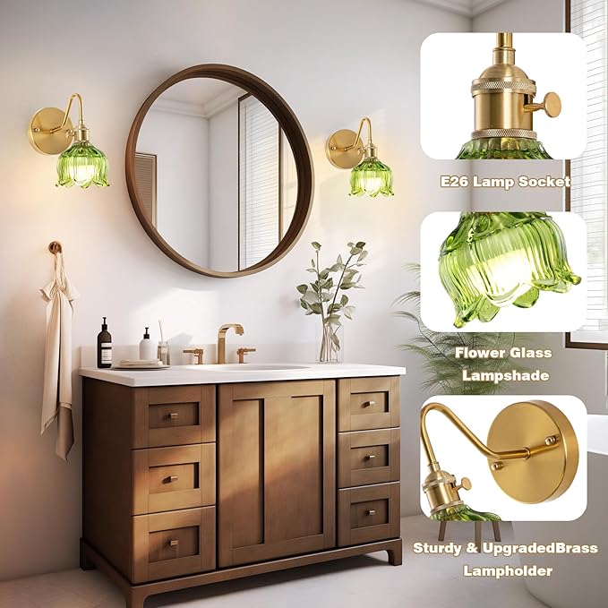 Battery Operated Wall Sconce with Green Glass Shade, Modern Wall Lamp Fixtures Decor Set of 2, Rechargeable Battery Powered Wall Light with Remote Control for Bedside, Bedroom, Doorway