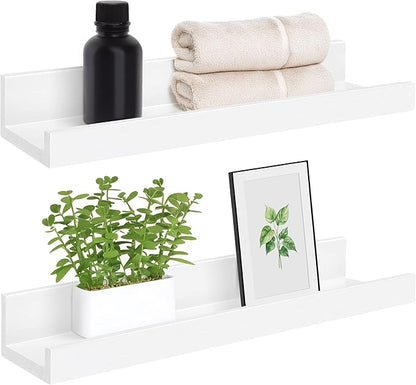 ZNZ Floating Wall Shelves for Home Decor, Durable PS Material Shelf, Strong One-Piece Design for Bedroom, Living Room, Office, Kitchen, Bathroom, Picture Ledge, White