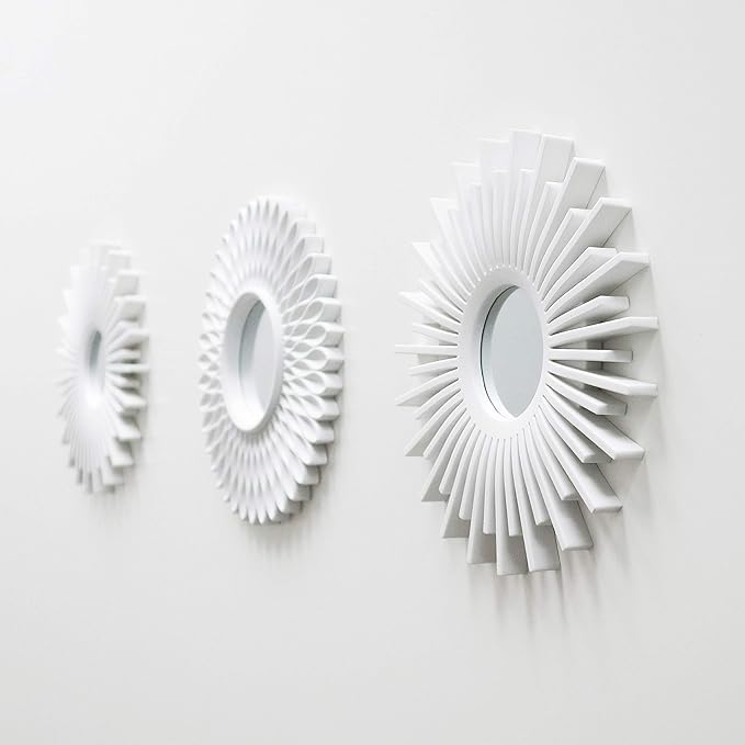 BONNYCO Wall Mirrors Pack of 3, Round White Mirrors for Home Decor, Bedroom and Room. Espejos Decorativos de Pared Sala Dormitorio, Circle Wall Decor Minimalist Vintage, Chic. Gifts for Women Mums
