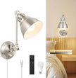 1 Pack Plug in Wall Sconce with Remote Control, Dimming, Adjustable Colors 2700K-6500K, Plug in Wall Light, Swing Arm Wall Lamp with Night Light & Timer, LED Bulb Included, Brushed Nickel