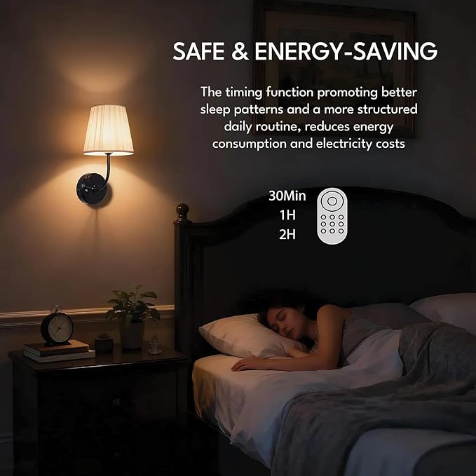 Battery Operated Wall Sconce Set of 2, Dimmable Wireless Black Wall Lamp with 5200mAh Battery, Rechargeable Wall Sconce Light with Switch and Remote for Living Room, Bedroom, Hallway, Bathroom