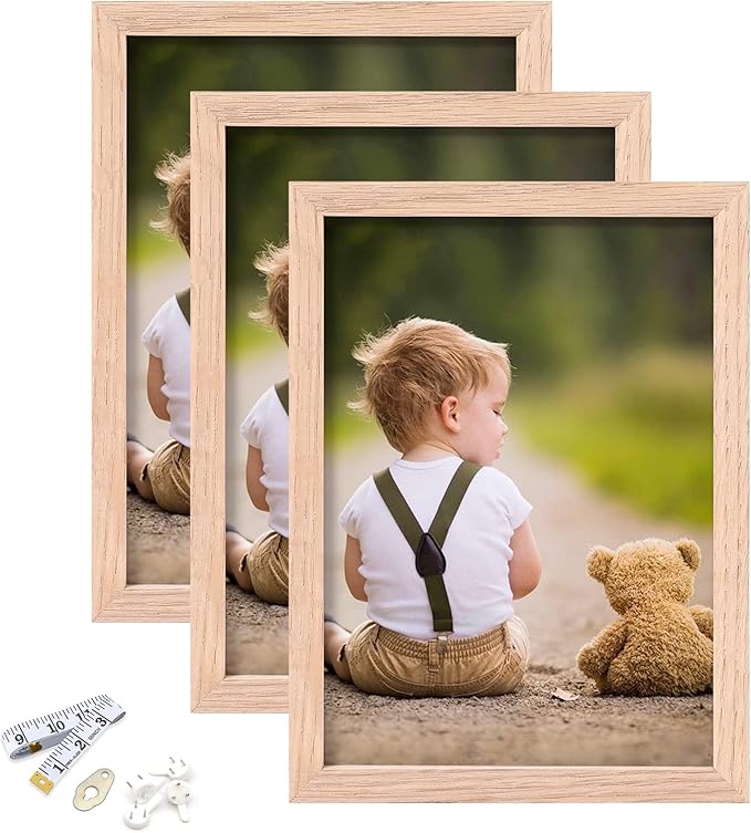 5x7 Picture Frame, OAK Wood Photo Frame with Perspex Glass for Vertical or Horizontal Tabletop Wall Display for Photos, Paintings, Posters, Artwork, Birthday Christmas Gift, Set of 3