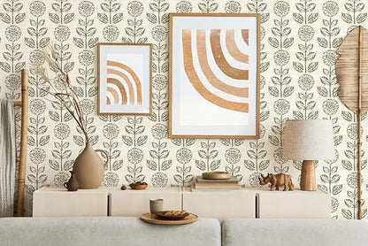 Wudnaye Floral Peel and Stick Wallpaper Vintage Tulip Floral Wallpaper 17.7in×590.4in Flower Farmhouse Contact Paper Peel and Stick Neutral Self Adhesive Removable Vinyl Wall Paper for Kitchen Bedroom