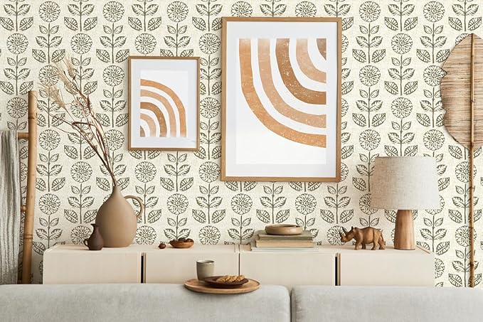 Wudnaye Floral Peel and Stick Wallpaper Vintage Tulip Floral Wallpaper 17.7in×196.8in Flower Farmhouse Contact Paper Peel and Stick Neutral Self Adhesive Removable Vinyl Wall Paper for Kitchen Bedroom