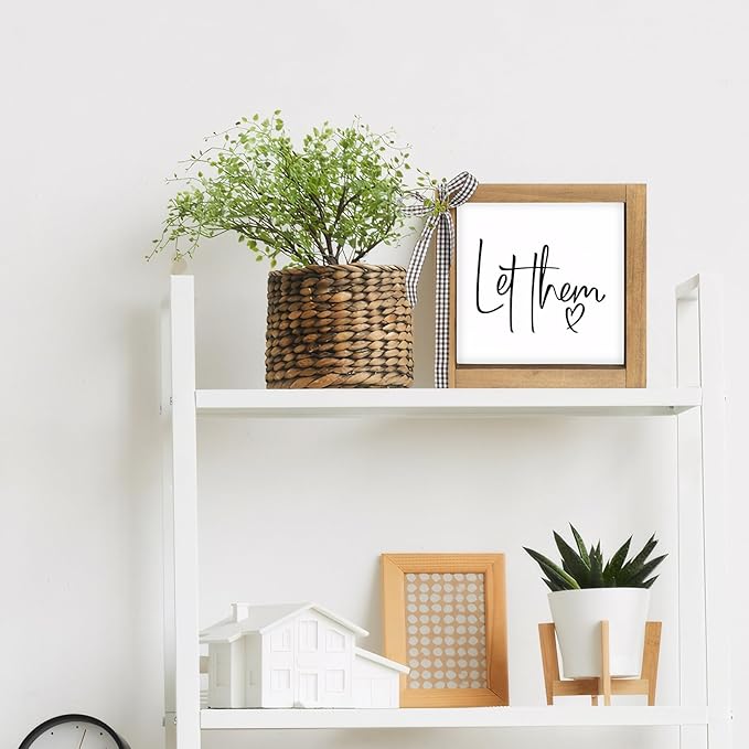 6 Inch Let Them Sign, Wooden Motivational Desk Decor for Women, Funny Office Decorations for Work Cubicle Shelf Desktop Table Rustic Farmhouse Home Decorations