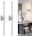 Battery Operated Wall Sconces Set of 2, Dimmable Battery Wall Sconce with Remote Control, Sand-Nickel LED Rechargeable Sconces, 30 Inch Modern Wireless Wall Lights for Bedroom, Living Room